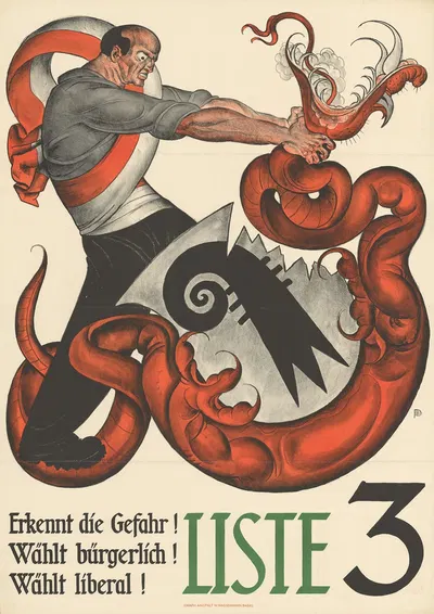 Erkennt die Gefahr! Wählt bürgerlich! Wählt liberal! – Liste 3 by Otto Plattner, 1926 — digital art print download