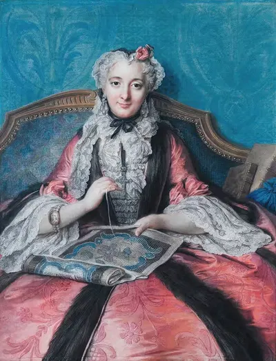 Портрет женщины, шьющей by Шарль-Антуан Койпель, 1746 — digital art print download