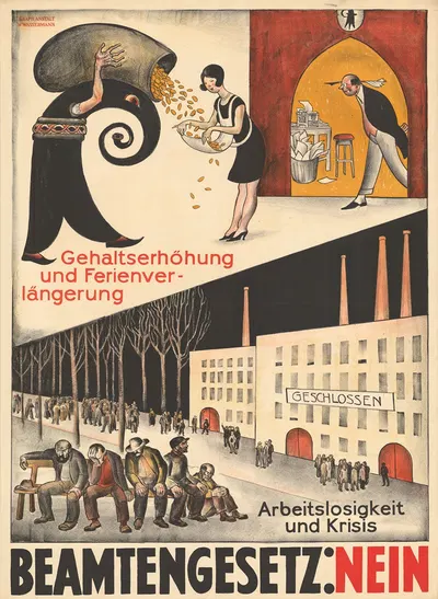 Gehaltserhöhung und Ferienverlängerung – Arbeitslosigkeit und Krisis – Beamtengesetz; Nein by Otto Plattner, 1927 — digital…