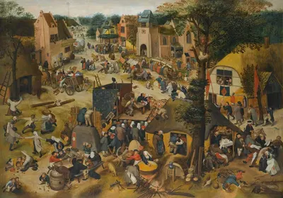 A Performance Of The Farce Een Cluyte Van Plaeyerwater At A Village Kermesse by Follower of Pieter Brueghel the Elder, 1550…