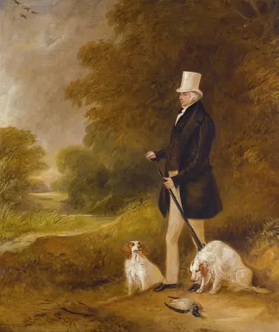 Портрет сэра Уильяма Мордонта Стюарта Милнера, 4-го баронета (1779-1855) с двумя кламбер-спаниелями на охоте by Джон…