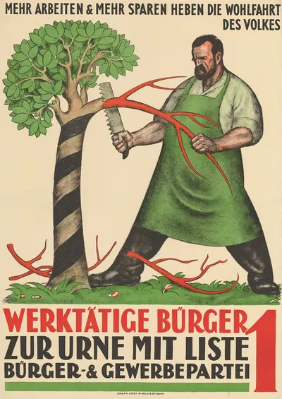 Werktätige Bürger – Zur Urne mit Liste 1 – Bürger- & Gewerbepartei by Otto Plattner, 1923 — digital art print download