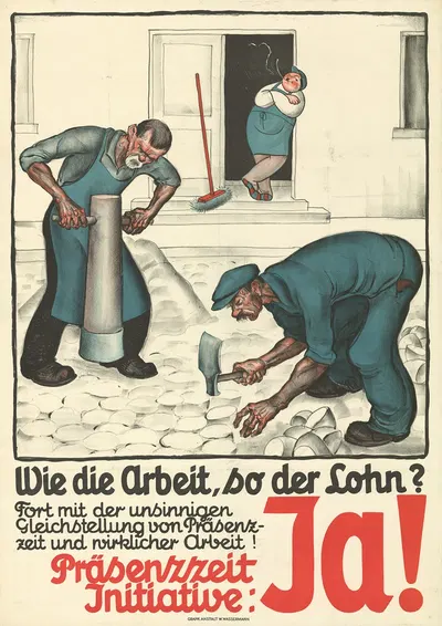 Wie die Arbeit, so der Lohn Präsenzzeit-Initiative; Ja! by Otto Plattner, 1929 — digital art print download