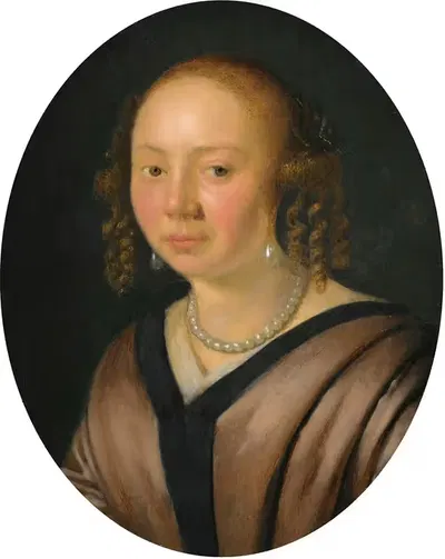 Портрет дамы, голова и плечи, в жемчужных серьгах и ожерелье by Питер Корнелис ван Слингеландт — digital art print download