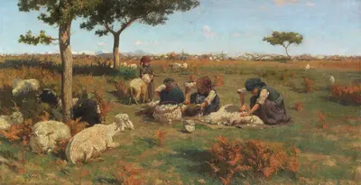 Стрижка овец by Стефано Бруцци, 1885 — digital art print download