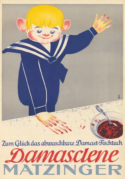 Zum Glück das abwaschbare Damast-Tischtuch – Damaslene Matzinger by Paul Kammüller — digital art print download