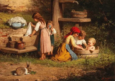 Дети у фонтана, с обратной стороны старое название by Антон Эберт — digital art print download