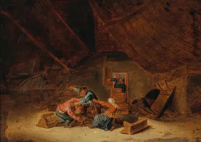 Интерьер таверны с дерущимися крестьянами by Бартоломей Моленар, 1643 — digital art print download