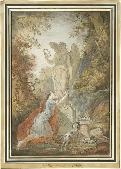 Художник, поклоняющийся статуе добродетели by Клод Уэн, 1783 — digital art print download