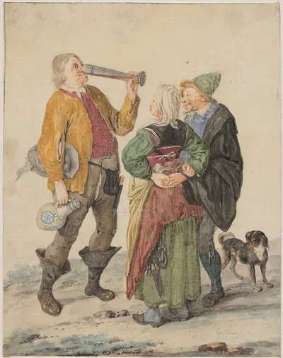 Крестьянская пара с пьяницей by Корнелис Дюсарт, 1689 — digital art print download