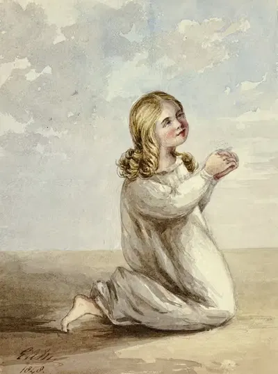 Ребенок, молящийся by Элизабета Мюррей, 1848 — digital art print download