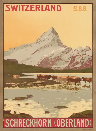 Switzerland – S.B.B. – Schreckhorn (Oberland) by Plinio Colombi, 1904 — digital art print download