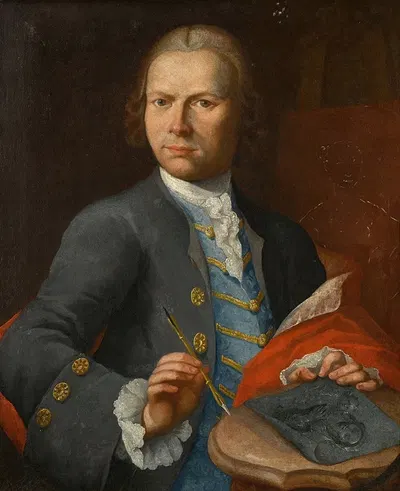 Портрет художника с рисунком, незаконченная картина на заднем плане by Натаниэль Хоун — digital art print download