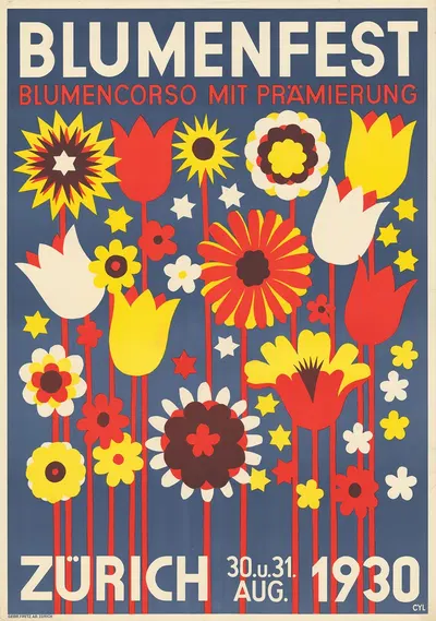 Blumenfest – Blumencorso mit Prämierung – Zürich 30. u. 31. Aug. 1930 by Walter Cyliax, 1930 — digital art print download