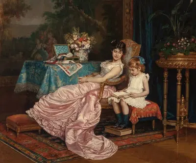 Мать и дочь читают by Огюст Тулмуш, 1882 — digital art print download