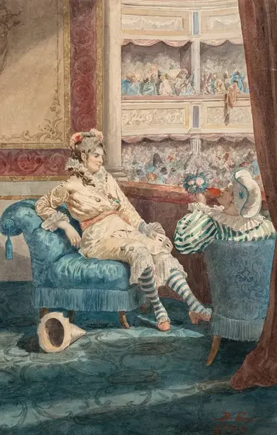 Две фигуры, одетые для карнавала в театре by Белизарио Джоджа — digital art print download