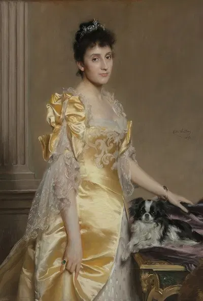 Портрет элегантной женщины с папийоном by Эмиль Шарль Вотерс, 1895 — digital art print download