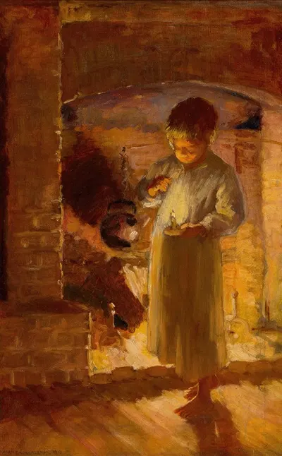 Огонь в камине при свечах by Адам Эмори Олбрайт, 1903 — digital art print download