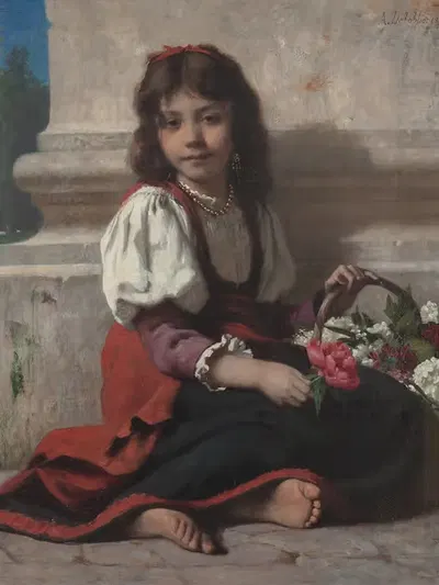 Маленькая цветочница by Франсуа Альфред Делоббе, 1877 — digital art print download