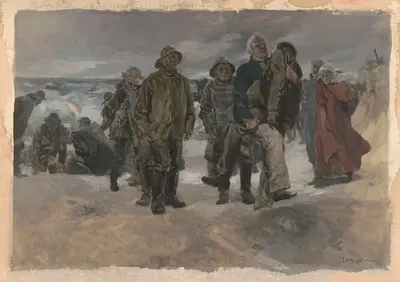 Капитан поднялся на дюну с изможденным телом без сознания by Джордж Хэнд Райт, 1906 — digital art print download
