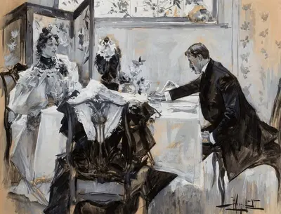 Мужчина и женщина за ужином by Альберт Бек Вензелл, 1894 — digital art print download