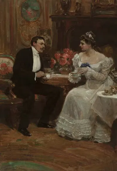 Сидящая пара за чаем by Элис Барбер Стивенс, 1898 — digital art print download
