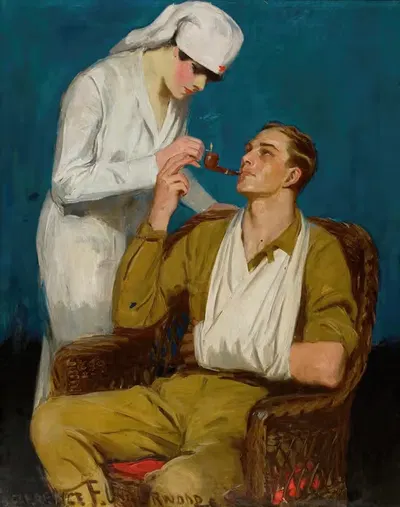 Nurse Lighting a Pipe by Clarence F. Underwood — digital art print download