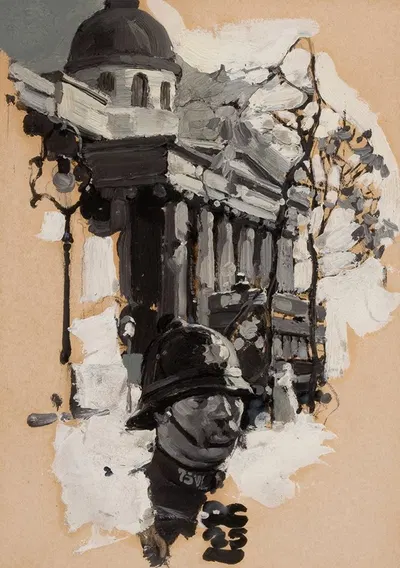 Policeman with Parliamentary Building by Dean Cornwell, 1925 — digital art print download