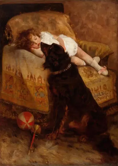 Спящий ребенок с собакой by Элизабет Стронг, 1887 — digital art print download