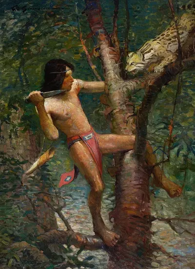 Ahuitzotl and the Ocelot by Frank Earle Schoonover, 1917 — digital art print download
