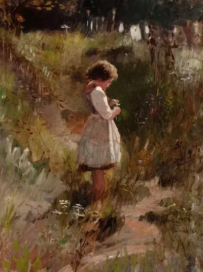 Ребенок, собирающий цветы by Фрэнк Гектор Томпкинс, 1884 — digital art print download