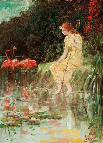 Девушка с фламинго by Фредерик Стюарт Чёрч, 1916 — digital art print download