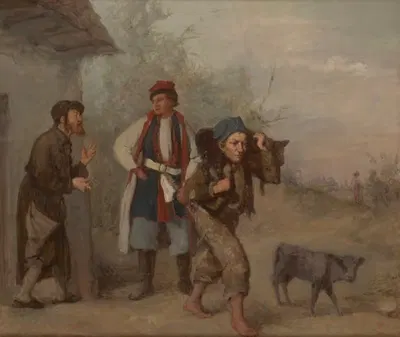 Haggling over a Calf by Aleksander Kotsis, 1870 — digital art print download