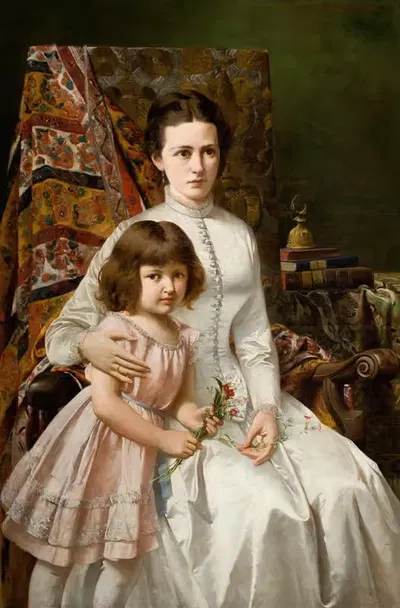 Портрет жены с дочерью Анной by Антоний Граматыка, 1887 — digital art print download