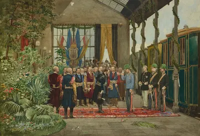 'The Emperor Welcomed at the Train Station in Lviv' from the Series 'Inspection Trip of Emperor Franz Joseph I Around…