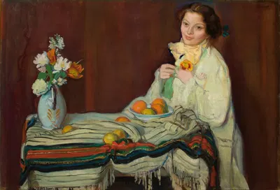 Портрет жены за столом by Игнацы Пеньковский, 1907 — digital art print download