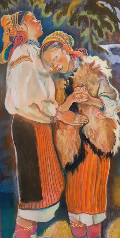 Вербное воскресенье – триптих. Гуцулки by Казимеж Сихульский, 1906 — digital art print download