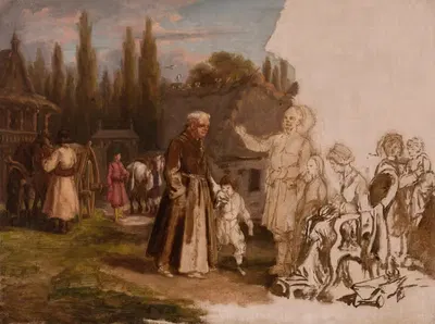 A Nobleman's Family and a Monk by Michał Elwiro Andriolli, 1871 — digital art print download