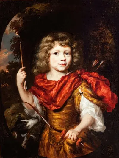 Портрет мальчика с луком и собакой (Амор) by Николаес Маес, 1673 — digital art print download
