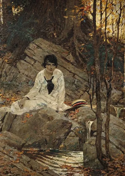 Seated Woman With a Hat by Dean Cornwell — digital art print download