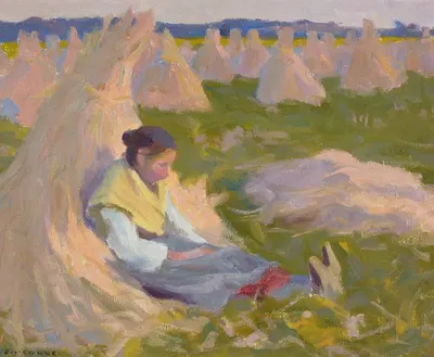 Peasant Girl Seated on Shocks of Grain by Eanger Irving Couse — digital art print download