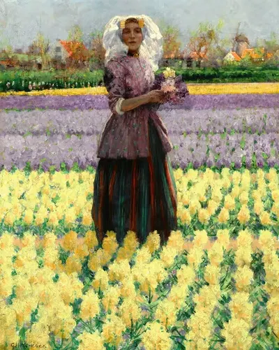 Женщина в поле гиацинтов by Джордж Хиткок — digital art print download