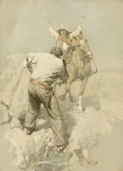Всадник Пони Экспресс и дорожный агент by Харви Т. Данн, 1908 — digital art print download