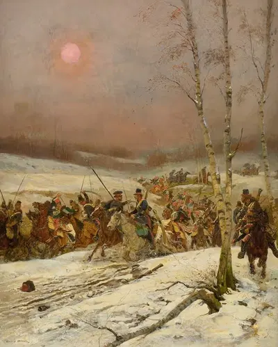 Казаки, атакованные почетным караулом во время русской кампании Наполеона by Жан-Батист Эдуар Детель — digital art print…