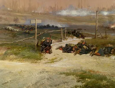 У подножия столба; Фрагмент панорамы битвы при Шампиньи by Жан-Батист Эдуар Детель — digital art print download