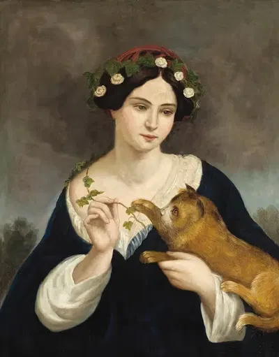 Портрет женщины с кошкой и плющом by Хуан Кордеро — digital art print download