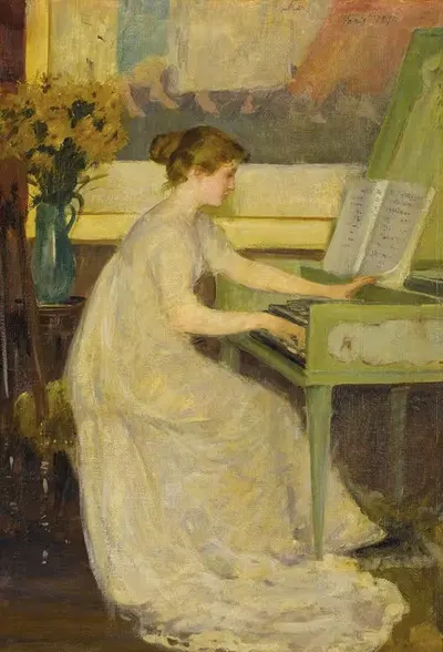 Girl Playing the Harpsichord by Mary Louise Fairchild, 1899 — digital art print download