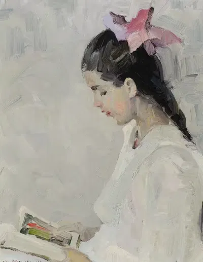 Портрет Вивиан Е. Дантон с книгой by Уильям Херберт Дантон — digital art print download