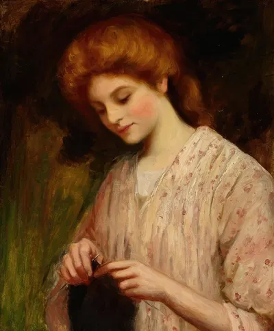 Emma Eburne Knitting a Sweater by William Oliver — digital art print download