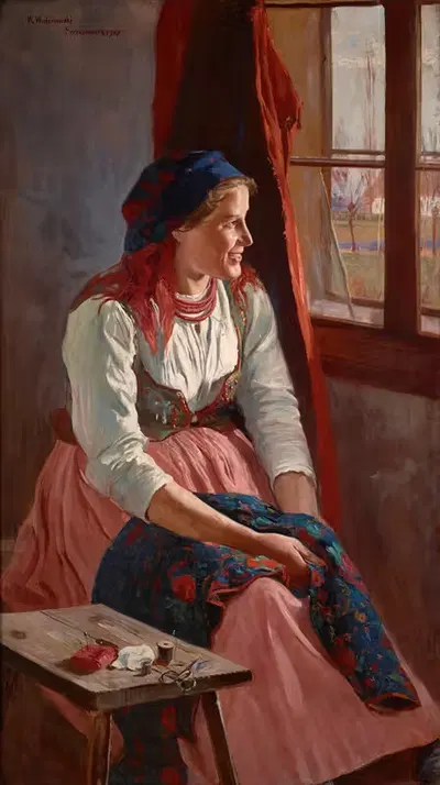 Девушка у окна by Винцент Водзиновский, 1903 — digital art print download